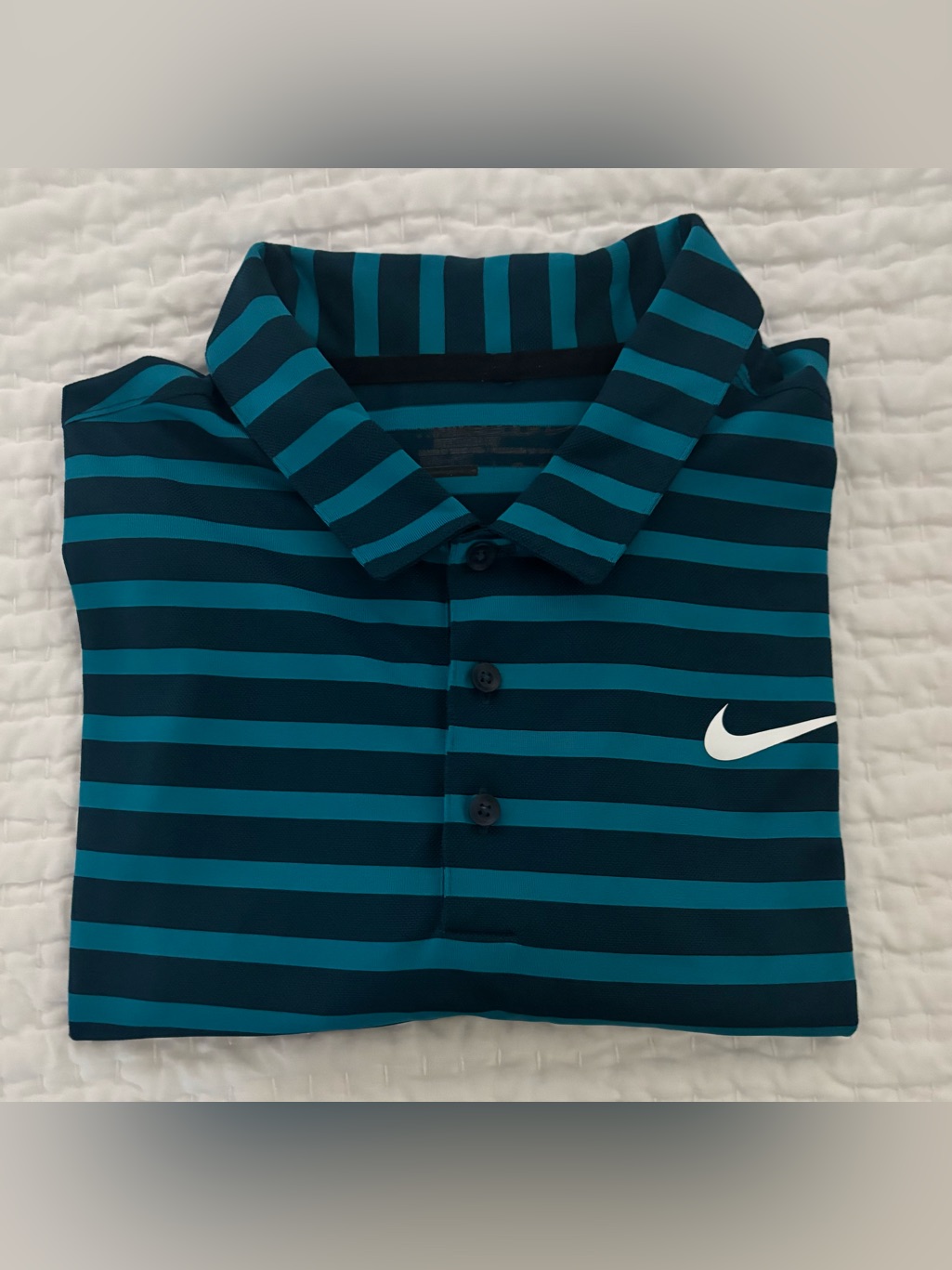 Nike Men's Dri-Fit Golf Polo, Teal & Navy Striped Shirt - Size Xxl